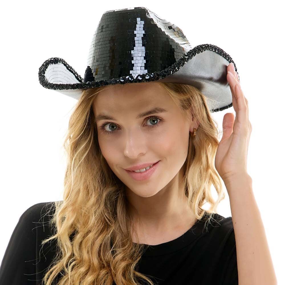 Black Shiny Mirror Pointed Cowboy Western Fedora Hat